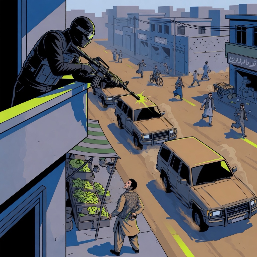 Middle Eastern city, convoy ambush