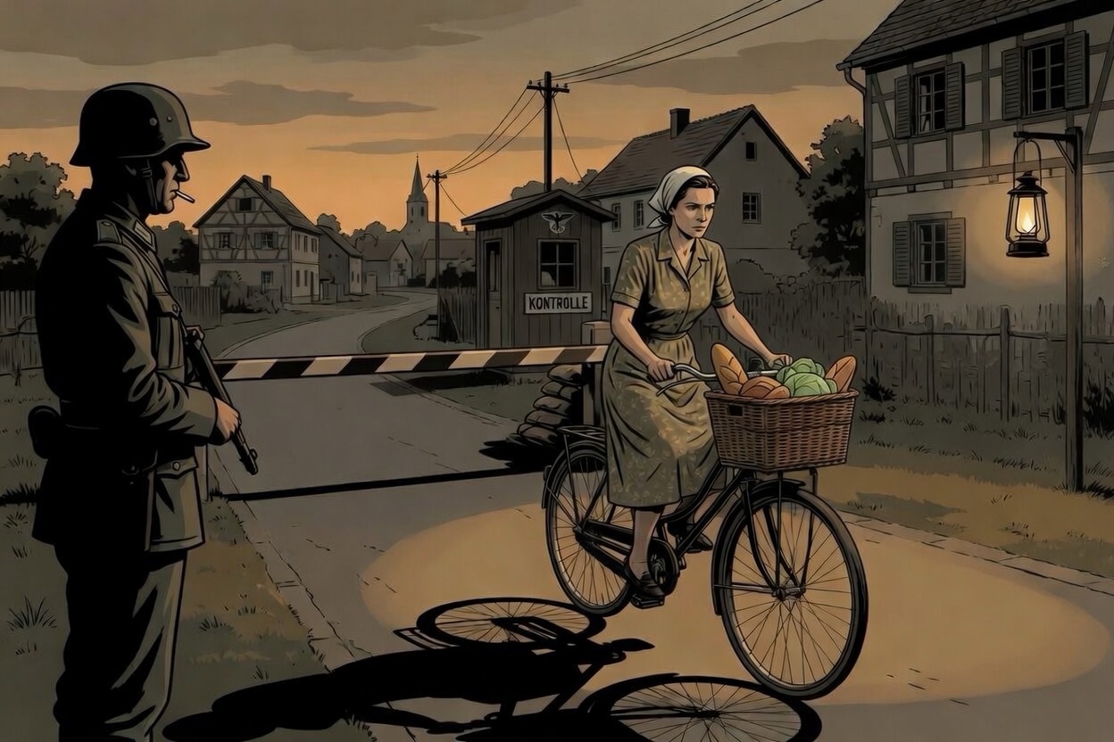 Rural checkpoint, courier bike