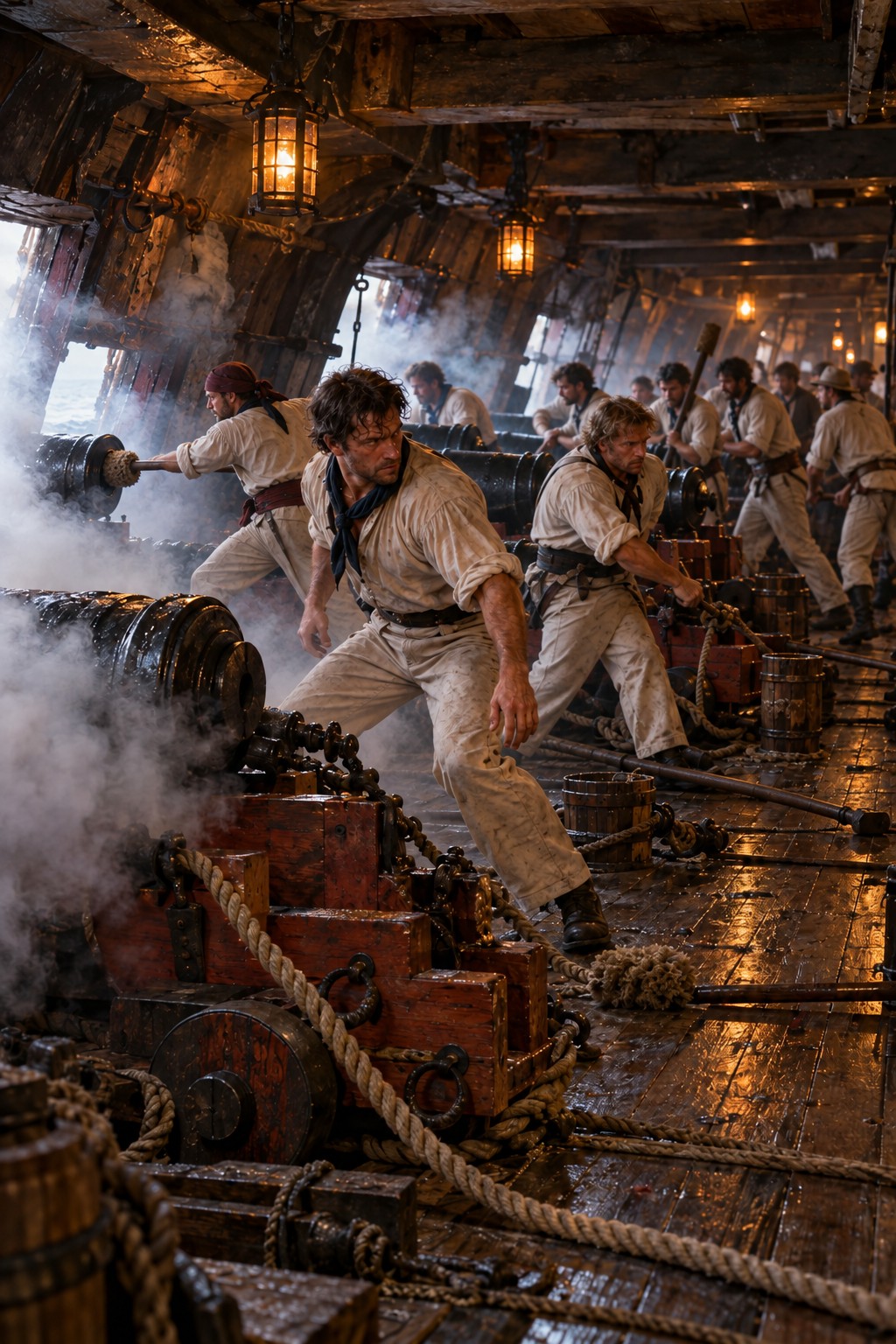 A gun deck in action