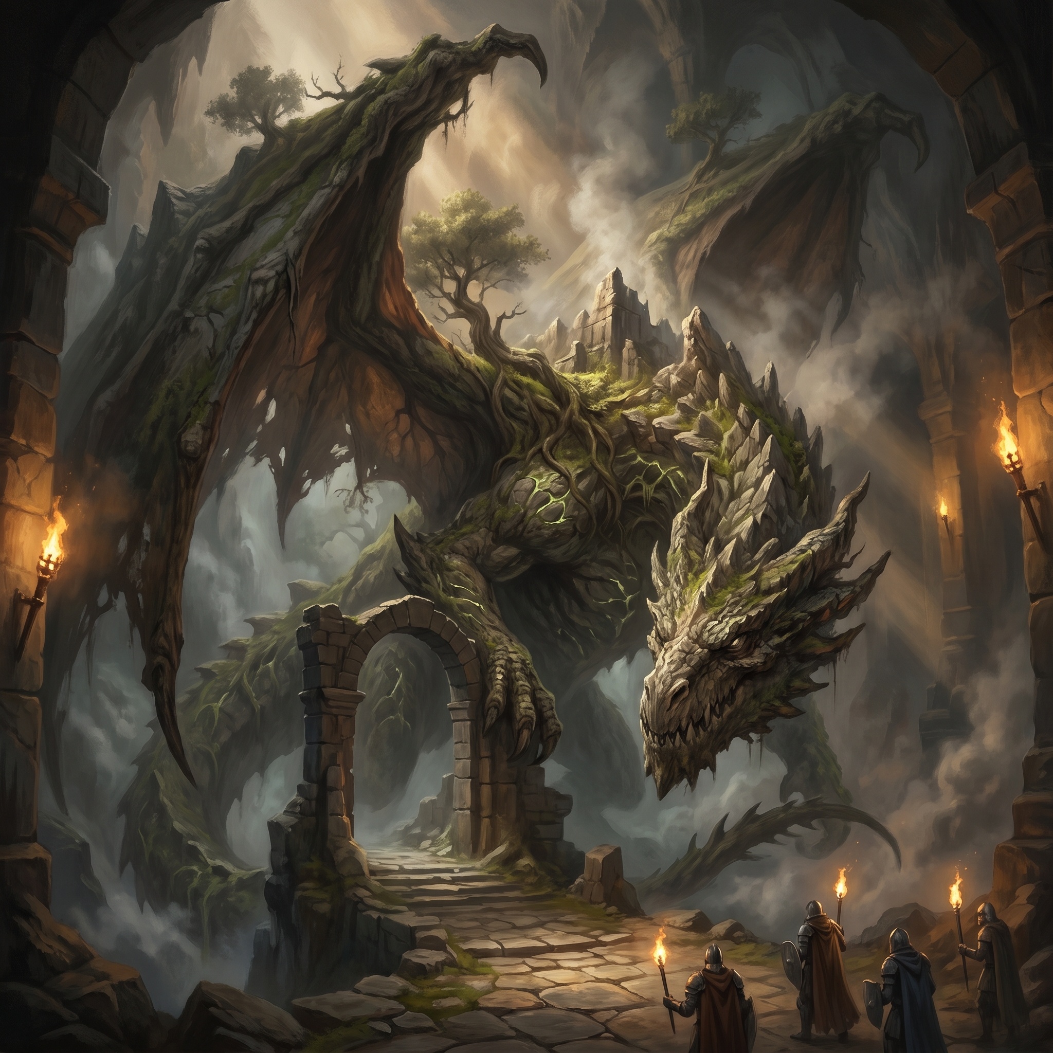 An ancient dragon shape merged visually with an entire landscape.