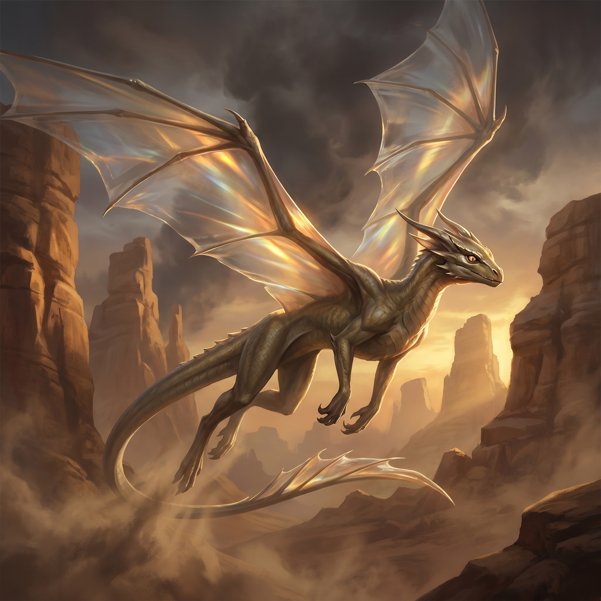A slender drake with translucent glasslike wings reflecting desert sun.