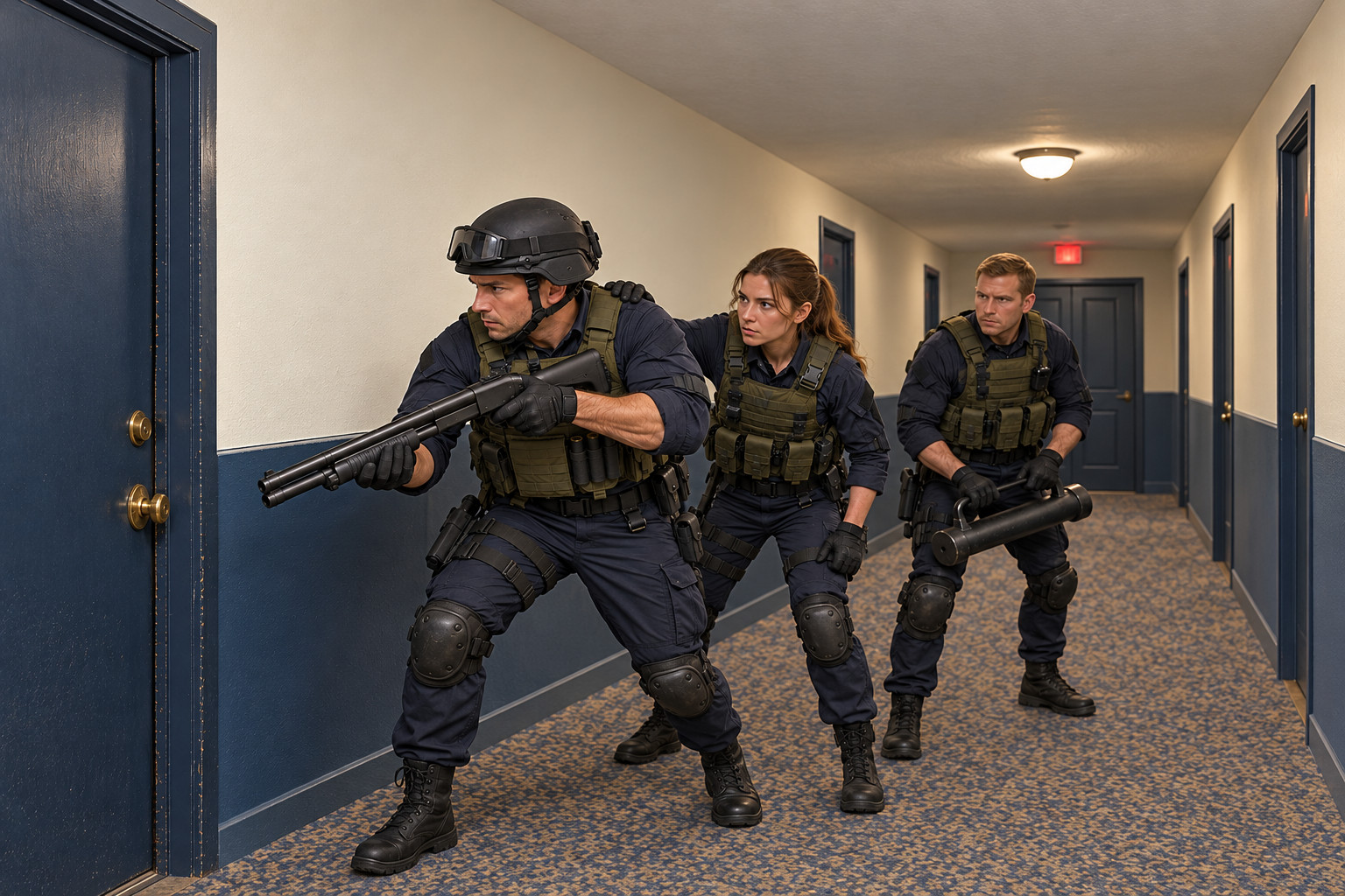A door breach with a pump shotgun