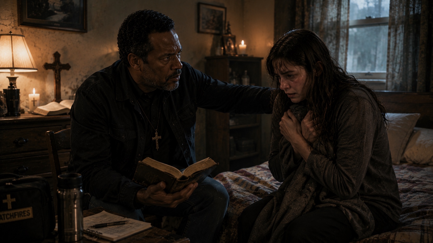 A Watchfires deliverance worker with a frightened parishioner: this is not possession, not yet, but it could become one.