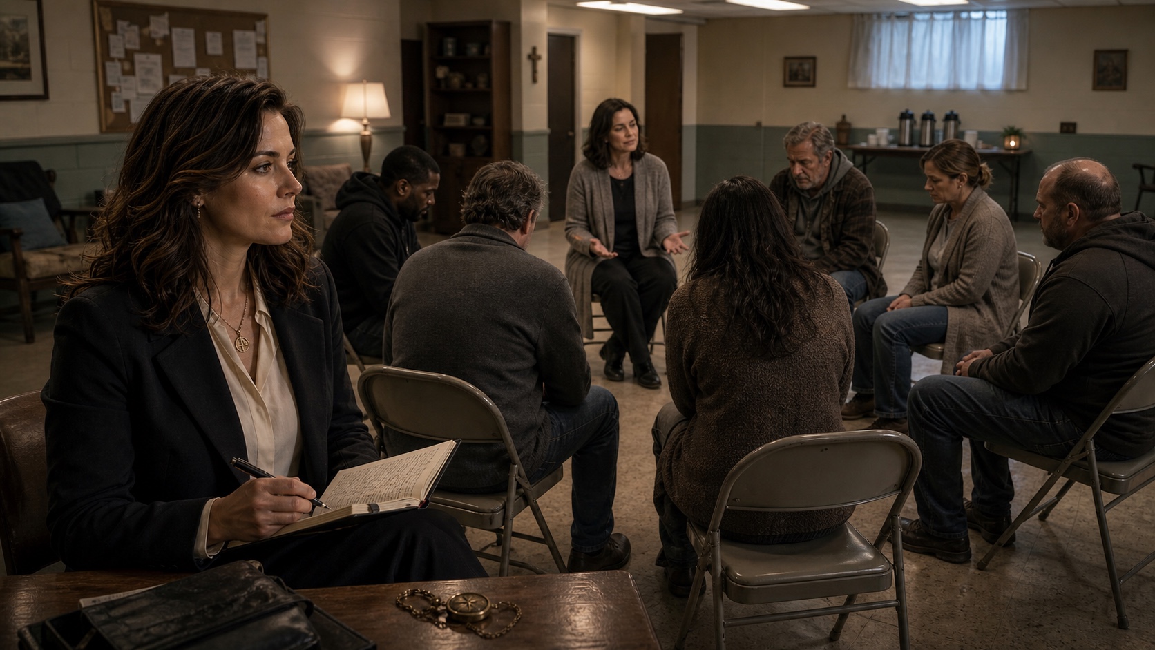 The Leech in its current social role: a grief group facilitator, attentive, compassionate in presentation. Every person in the circle looks slightly worse than they did three months ago. They all say this group has been so helpful.